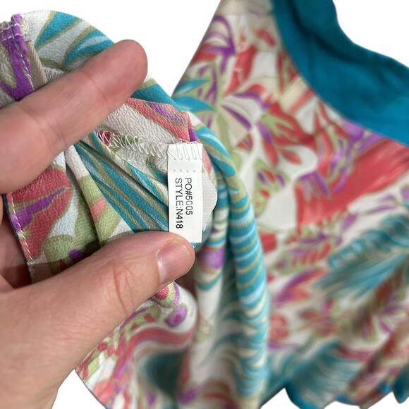 Boho Resort Silk Tank Top Hilo Hattie Tropical Floral Handkerchief Hem XL - Picture 8 of 9